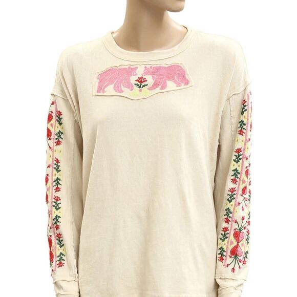 Free People We The Free All My Heart Tee Tunic Top Floral Embroidered M 283098 - Picture 5 of 8